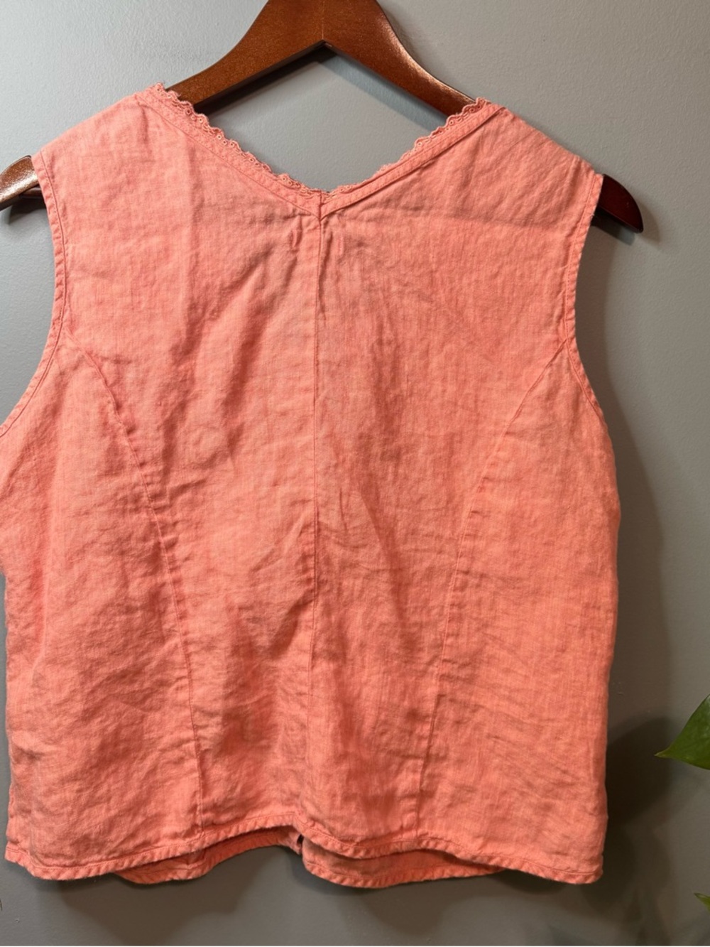 J. Jill 100% Linen Button Front Tank Top Coral Pink Eyelet Trim Size Medium - Picture 6 of 10